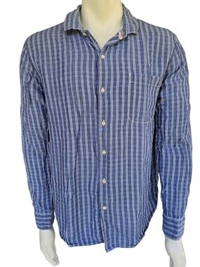Tommy Bahama Mens XL Blue Stripe Linen Lyocell Button Shirt Casual